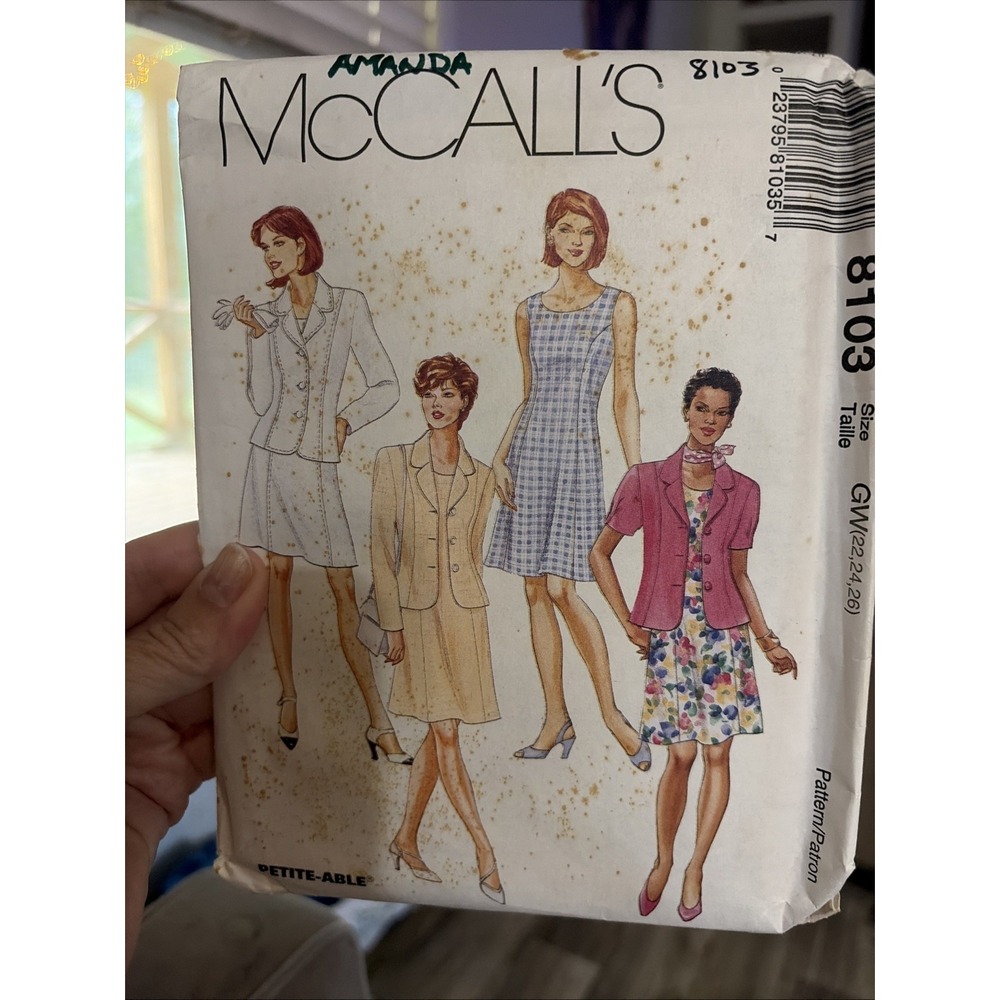 Vintage McCalls Dress & Suit Sewing Pattern 8103 Size 22 Cut Complete